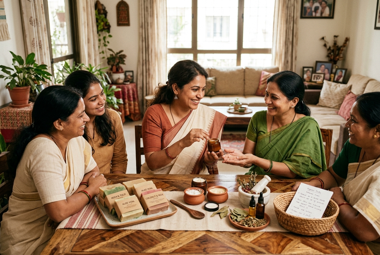 Families and neighbours sharing and trusting Divyavasthu skincare